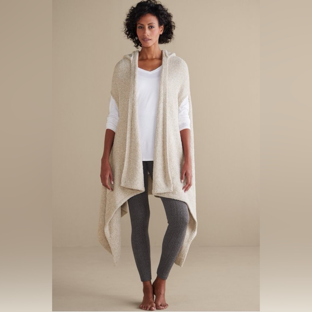 Soft Surroundings  Cream Cozy Cloud Wrap Sweater with pockets, & hoodie